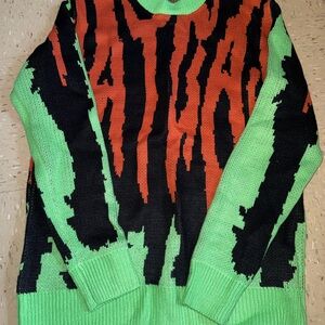 Y2K Vintage Stylish Green and Orange Knit Sweater - L NEW CONDITION